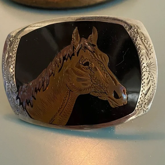 Silver Horse Engraved Belt Buckle